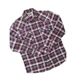 Converse One Star Men’s Plaid Western Snap Shirt Purple Gray Long Sleeve M
